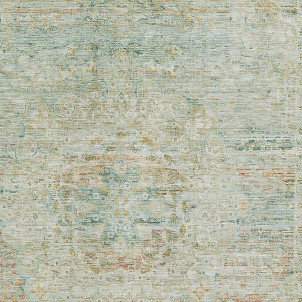 HomeRoots 9' X 12' Sage Blue & Copper Floral Medallion Area Rug – Stain Resistant, UV Protected, Easy Care! 695575