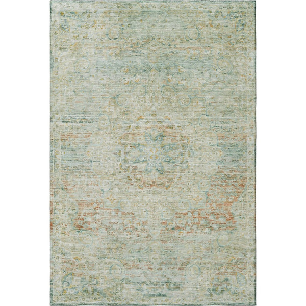 HomeRoots 9' X 12' Sage Blue & Copper Floral Medallion Area Rug – Stain Resistant, UV Protected, Easy Care! 695575