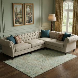 HomeRoots 10' Sage Blue & Copper Floral Medallion Area Rug - Washable, UV Protected, Stain Resistant Design! 695576