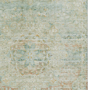 HomeRoots 10' Sage Blue & Copper Floral Medallion Area Rug - Washable, UV Protected, Stain Resistant Design! 695576