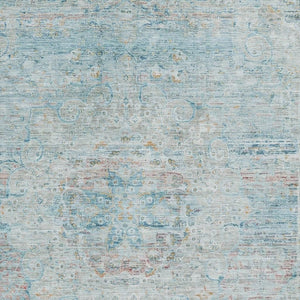 HomeRoots 5' X 8' Floral Medallion Area Rug in Sky Blue, Teal & Blush - Washable, UV Protected, Durable Design 695578