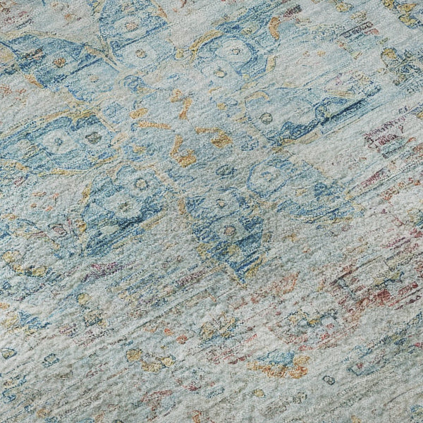 HomeRoots 8' Sky Blue Teal Floral Medallion Washable Round Rug - Soft, Durable, UV Protected for Every Room 695579