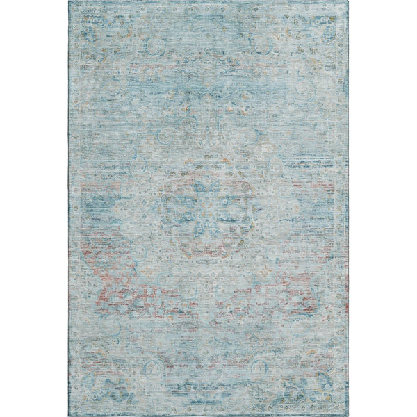 HomeRoots 8' X 10' Floral Medallion Area Rug in Sky Blue, Teal & Blush – Washable, UV Protected & Non-Slip! 695580