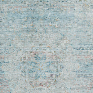HomeRoots 8' X 10' Floral Medallion Area Rug in Sky Blue, Teal & Blush – Washable, UV Protected & Non-Slip! 695580