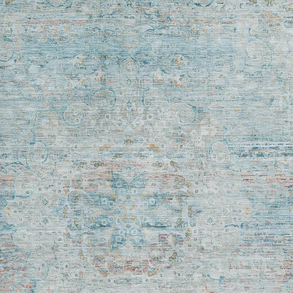 HomeRoots 8' X 10' Floral Medallion Area Rug in Sky Blue, Teal & Blush – Washable, UV Protected & Non-Slip! 695580