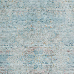 HomeRoots 9' X 12' Sky Blue Teal Blush Floral Medallion Rug - Washable, UV Protected, Stain Resistant Beauty 695581