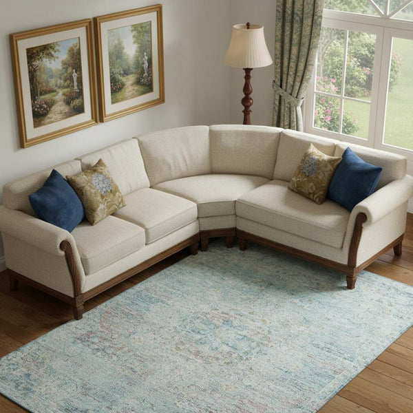 HomeRoots 10' x 14' Floral Medallion Area Rug in Sky Blue, Teal & Blush - Washable, UV Protected & Non-Slip! 695582