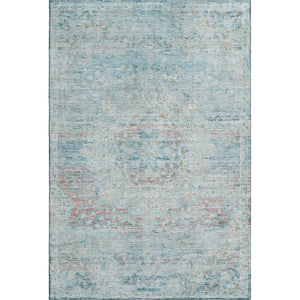 HomeRoots 10' x 14' Floral Medallion Area Rug in Sky Blue, Teal & Blush - Washable, UV Protected & Non-Slip! 695582
