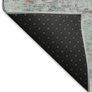 HomeRoots 10' x 14' Floral Medallion Area Rug in Sky Blue, Teal & Blush - Washable, UV Protected & Non-Slip! 695582