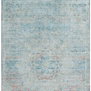 HomeRoots 10' x 14' Floral Medallion Area Rug in Sky Blue, Teal & Blush - Washable, UV Protected & Non-Slip! 695582