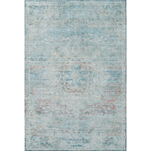 HomeRoots 10' x 14' Floral Medallion Area Rug in Sky Blue, Teal & Blush - Washable, UV Protected & Non-Slip! 695582