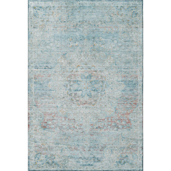HomeRoots 10' x 14' Floral Medallion Area Rug in Sky Blue, Teal & Blush - Washable, UV Protected & Non-Slip! 695582