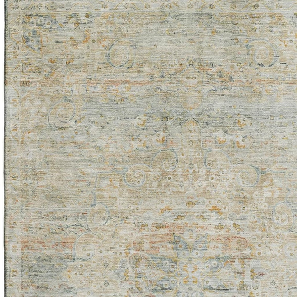 HomeRoots 5' X 8' Tan Beige Teal Floral Area Rug - Washable, UV Protected, Durable & Stylish for Every Room 695584