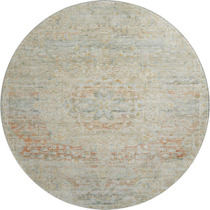 HomeRoots 8' Tan Beige & Teal Floral Medallion Round Rug – Washable, UV-Protected & Non-Slip for Homes! 695585