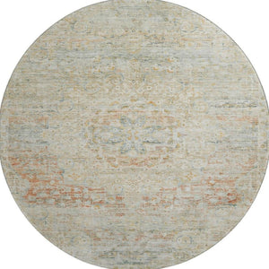 HomeRoots 8' Tan Beige & Teal Floral Medallion Round Rug – Washable, UV-Protected & Non-Slip for Homes! 695585