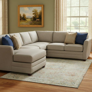 HomeRoots 8' X 10' Tan Beige & Teal Floral Medallion Area Rug - Washable, Stain Resistant & UV Protected! 695586