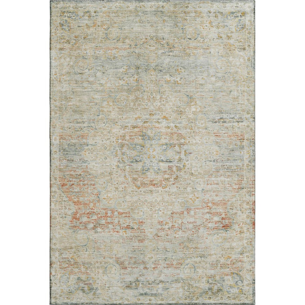 HomeRoots 8' X 10' Tan Beige & Teal Floral Medallion Area Rug - Washable, Stain Resistant & UV Protected! 695586