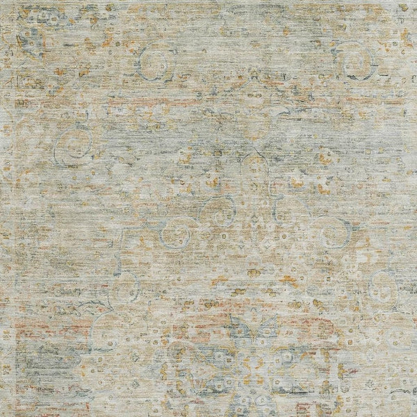 HomeRoots 8' X 10' Tan Beige & Teal Floral Medallion Area Rug - Washable, Stain Resistant & UV Protected! 695586