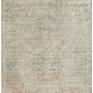 HomeRoots 8' X 10' Tan Beige & Teal Floral Medallion Area Rug - Washable, Stain Resistant & UV Protected! 695586