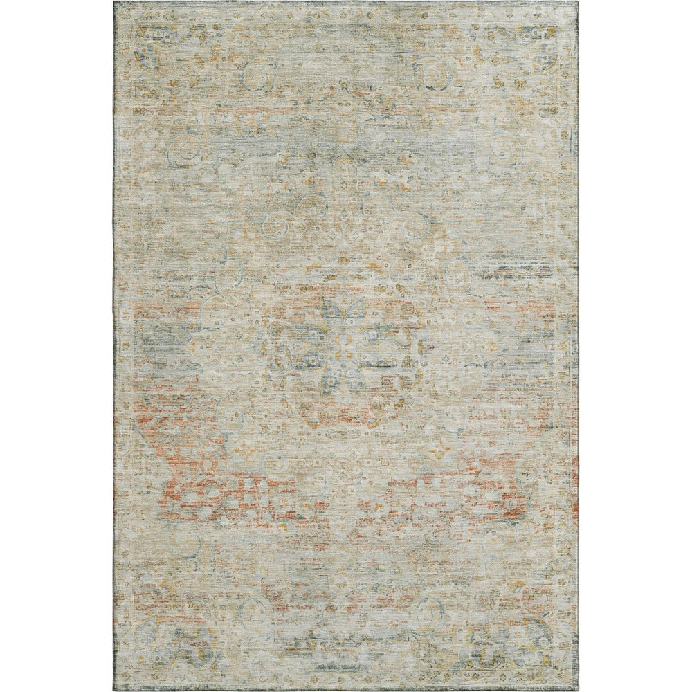HomeRoots 9' X 12' Tan Beige & Teal Floral Medallion Rug - Durable, Stain-Resistant & UV Protected Design 695587