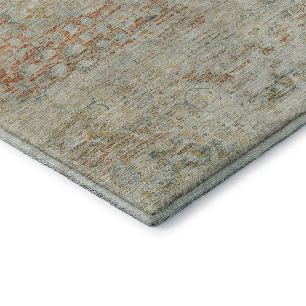 HomeRoots 9' X 12' Tan Beige & Teal Floral Medallion Rug - Durable, Stain-Resistant & UV Protected Design 695587