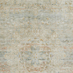 HomeRoots 9' X 12' Tan Beige & Teal Floral Medallion Rug - Durable, Stain-Resistant & UV Protected Design 695587