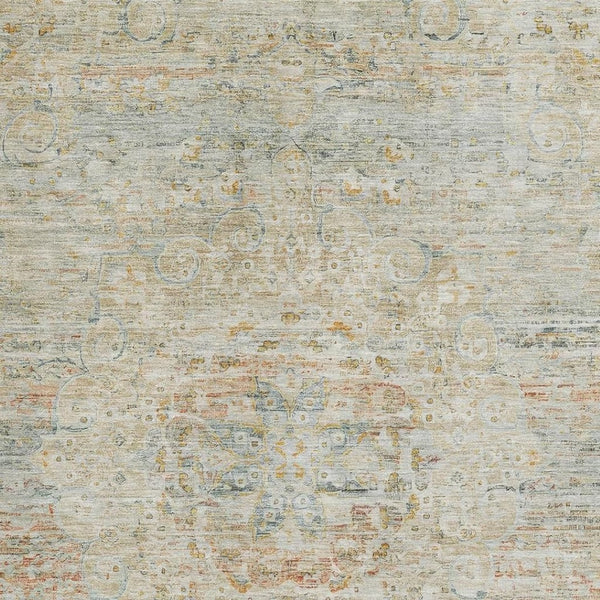 HomeRoots 9' X 12' Tan Beige & Teal Floral Medallion Rug - Durable, Stain-Resistant & UV Protected Design 695587