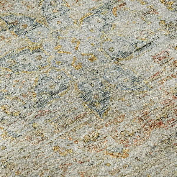 HomeRoots 10' X 14' Tan Beige & Teal Floral Medallion Area Rug – Washable, UV-Protected, Stain-Resistant Design 695588