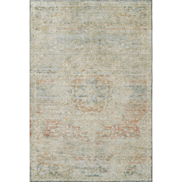 HomeRoots 10' X 14' Tan Beige & Teal Floral Medallion Area Rug – Washable, UV-Protected, Stain-Resistant Design 695588