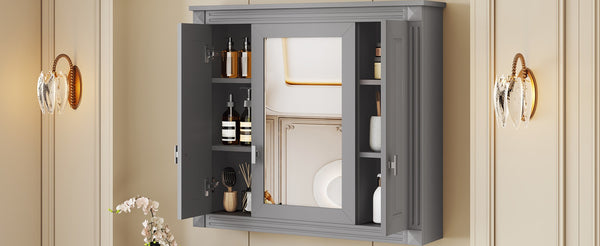 English Elm Bathroom Wall Cabinet Mirrored Mdf Three Door Over Toilet Gray Storage Unit N710P252503E