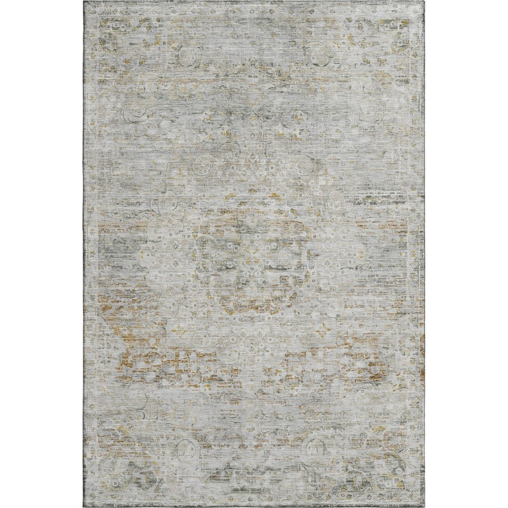 HomeRoots 5' X 8' Floral Medallion Area Rug in Taupe Beige and Gray - Washable, Stain-Resistant, UV Protected! 695590
