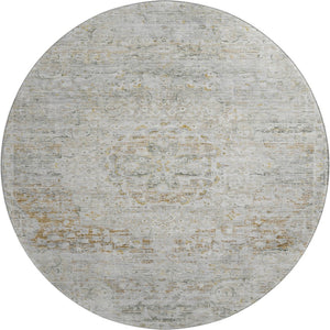 HomeRoots 8' Elegant Taupe Beige & Gray Floral Medallion Washable Round Rug with UV Protection & Durability 695591