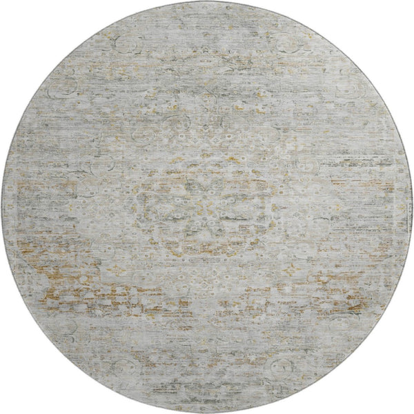 HomeRoots 8' Elegant Taupe Beige & Gray Floral Medallion Washable Round Rug with UV Protection & Durability 695591