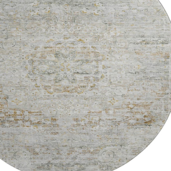 HomeRoots 8' Elegant Taupe Beige & Gray Floral Medallion Washable Round Rug with UV Protection & Durability 695591