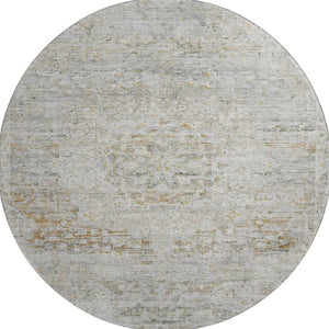 HomeRoots 8' Elegant Taupe Beige & Gray Floral Medallion Washable Round Rug with UV Protection & Durability 695591