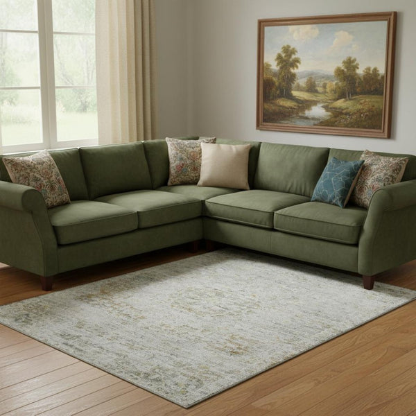 HomeRoots 8' X 10' Elegant Taupe Beige & Gray Floral Medallion Area Rug - Washable, UV-Protected & Durable 695592