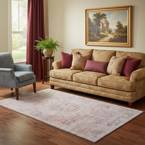 HomeRoots 5' X 8' Terra Cotta Beige & Gray Floral Area Rug | Washable, Durable, Stain Resistant & UV Protected 695596