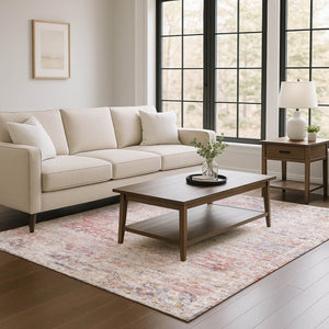 HomeRoots 5' X 8' Terra Cotta Beige & Gray Floral Area Rug | Washable, Durable, Stain Resistant & UV Protected 695596
