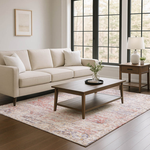HomeRoots 5' X 8' Terra Cotta Beige & Gray Floral Area Rug | Washable, Durable, Stain Resistant & UV Protected 695596