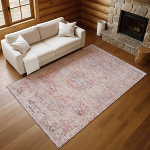 HomeRoots 5' X 8' Terra Cotta Beige & Gray Floral Area Rug | Washable, Durable, Stain Resistant & UV Protected 695596