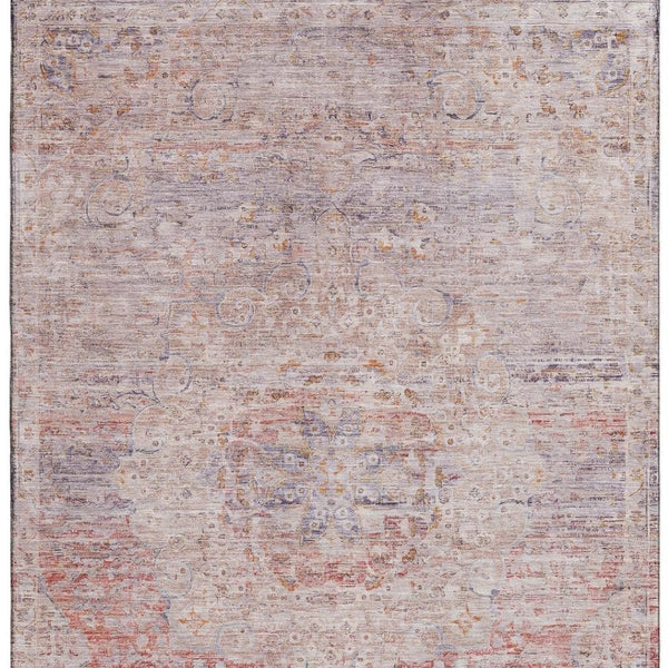 HomeRoots 5' X 8' Terra Cotta Beige & Gray Floral Area Rug | Washable, Durable, Stain Resistant & UV Protected 695596
