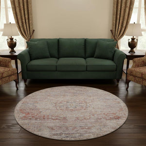 HomeRoots 8' Terra Cotta Floral Medallion Washable Round Rug – Durable, UV Resistant, Ideal for Busy Homes! 695597