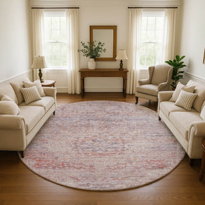 HomeRoots 8' Terra Cotta Floral Medallion Washable Round Rug – Durable, UV Resistant, Ideal for Busy Homes! 695597