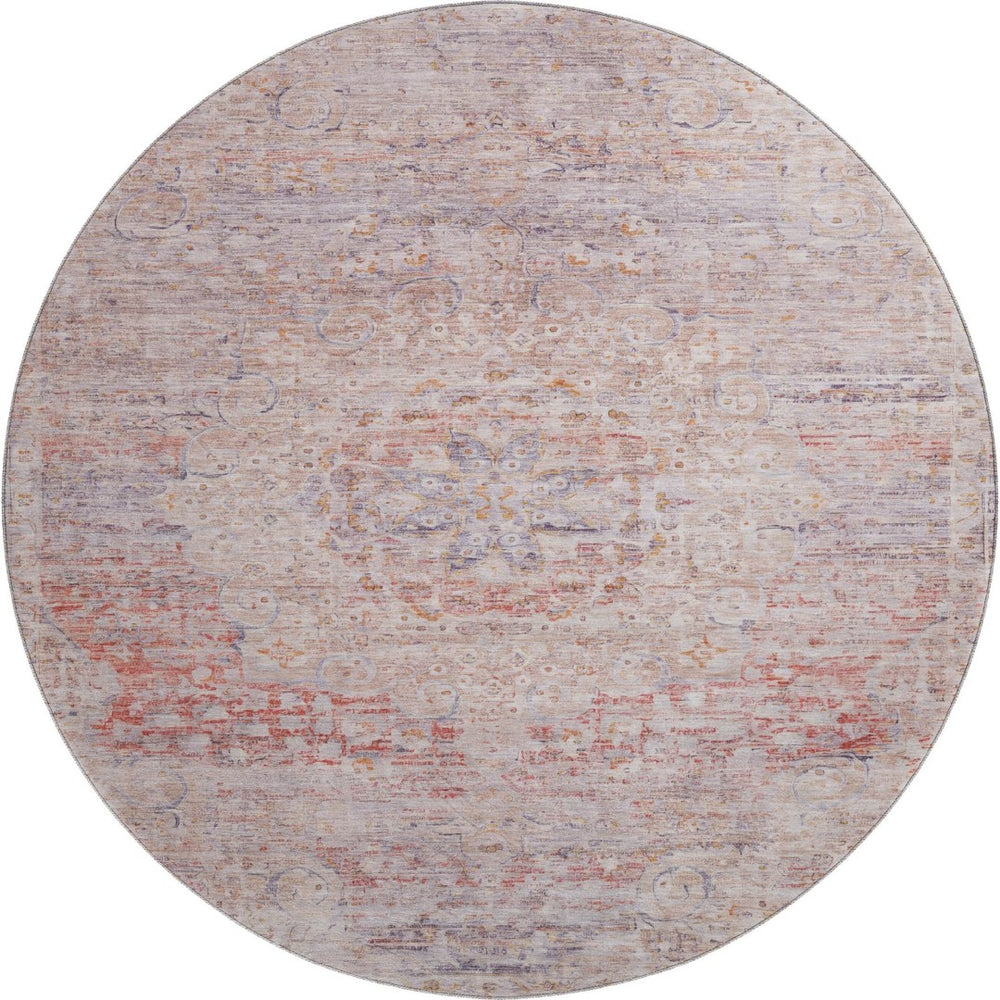 HomeRoots 8' Terra Cotta Floral Medallion Washable Round Rug – Durable, UV Resistant, Ideal for Busy Homes! 695597