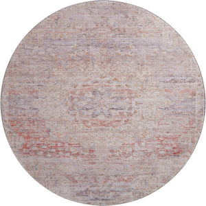 HomeRoots 8' Terra Cotta Floral Medallion Washable Round Rug – Durable, UV Resistant, Ideal for Busy Homes! 695597