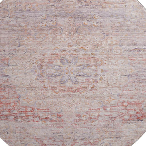 HomeRoots 8' Terra Cotta Floral Medallion Washable Round Rug – Durable, UV Resistant, Ideal for Busy Homes! 695597