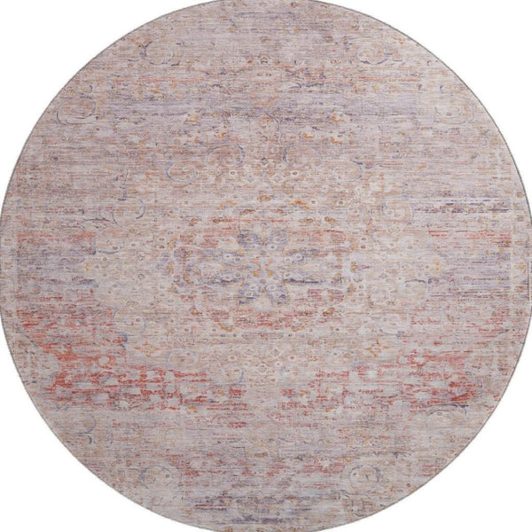 HomeRoots 8' Terra Cotta Floral Medallion Washable Round Rug – Durable, UV Resistant, Ideal for Busy Homes! 695597