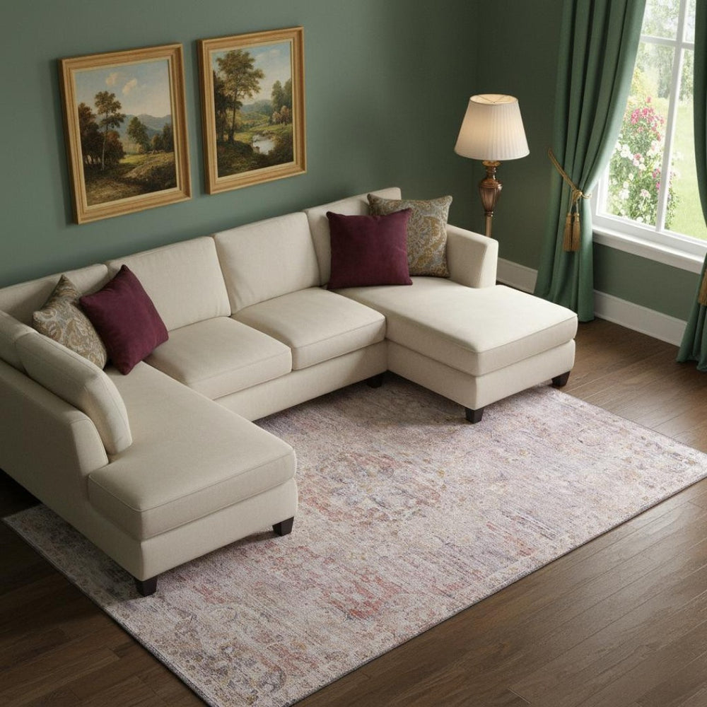 HomeRoots 9' X 12' Elegant Floral Medallion Area Rug - Terra Cotta, Beige & Gray with Stain & UV Protection 695599