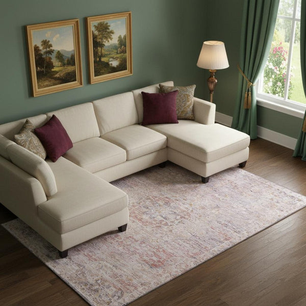 HomeRoots 9' X 12' Elegant Floral Medallion Area Rug - Terra Cotta, Beige & Gray with Stain & UV Protection 695599