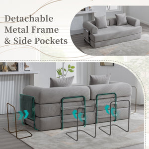 English Elm UNITED modular foldable sofa with metal frame, corduroy upholstery, side pocket & quick assembly convenience Light Gray W1568P374133